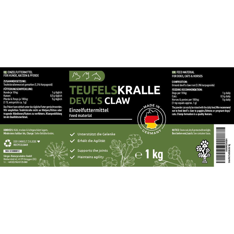 GreenPet Devil's Claw Dogs, Horses & Cats 1 kg - Supports joint function & agility, natural joint powder made from pure devil's claw root without additives - BeesActive Australia