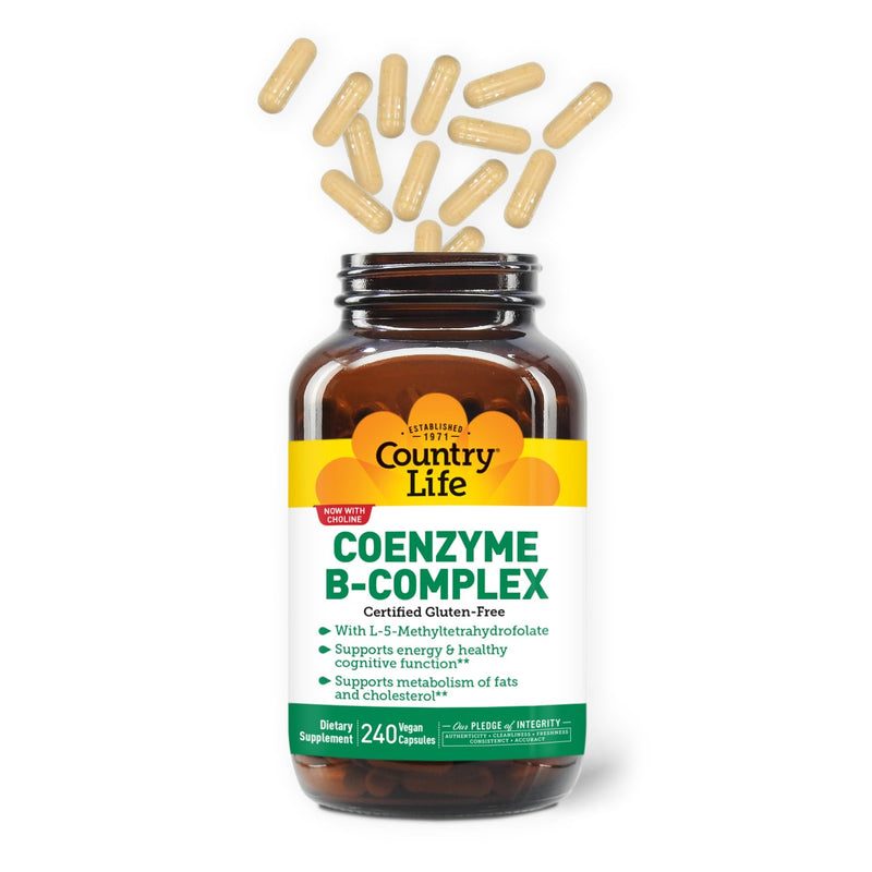Country Life Coenzyme B-Complex with Methylfolate and B12, 240 Capsules | Includes coenzyme forms of B vitamins plus choline, inositol and alpha lipoic acid for energy and cognitive support Unflavored 240 Count (Pack of 1)
