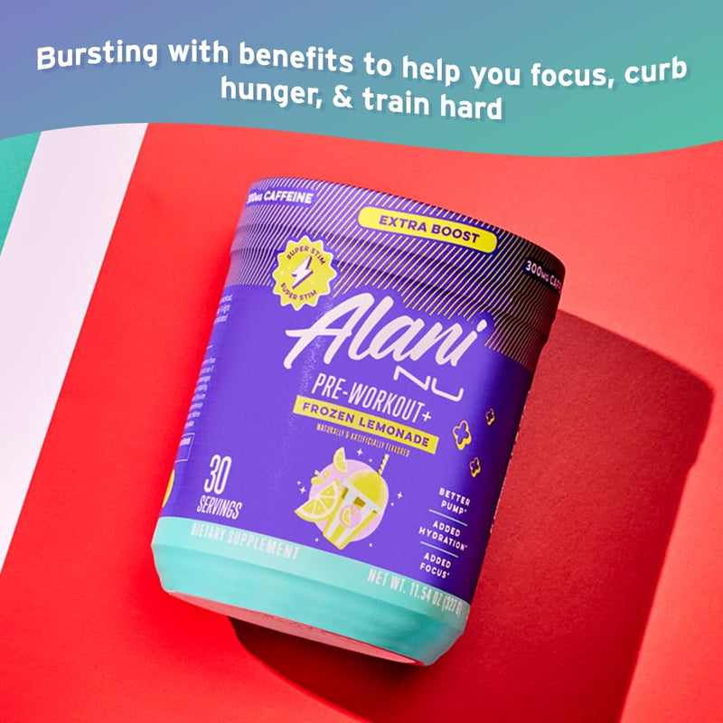 Alani Nu Pre Workout+ Powder Frozen Lemonade, Extra Boost, Sugar Free, 300mg Caffeine, L-Theanine, Beta-Alanine, Citrulline, 30 Servings - BeesActive Australia