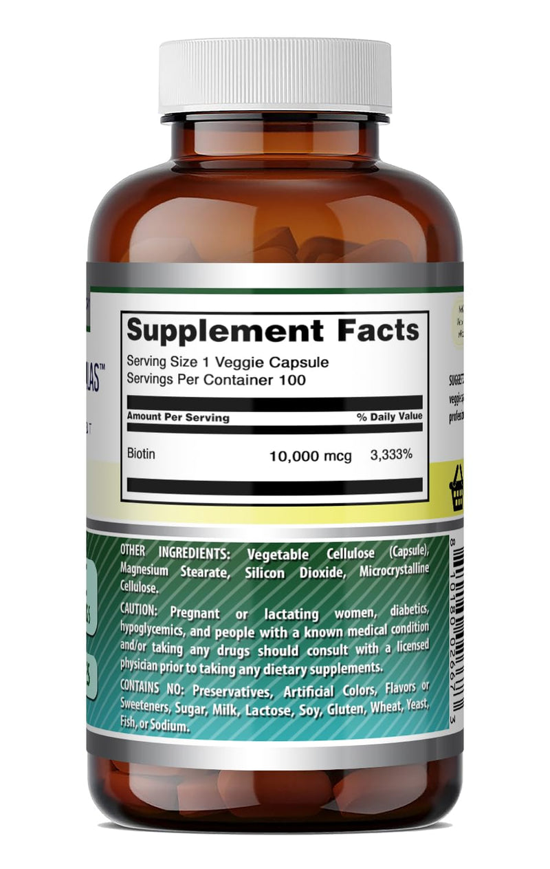Amazing Formulas Biotin 10000 mcg Veggie Capsules | Vitamin B7 Supplement | Non-GMO | Gluten Free | Made in USA (1 Pack | 100 Count) 1 Pack | 100 Count