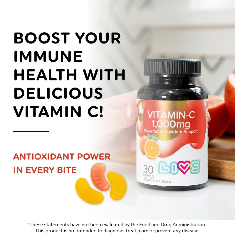 Vitamin C 1000mg Gummies for Kids & Adults |Antioxidant & Immune Support Supplement | Vegan Multivitamin for Hair, Skin & Nails | Non-GMO, Gluten-Free, Gelatin-Free Chewable 1000mg Per Serving 30 Ct 1000MG Vitamin C 30 Count (Pack of 1)