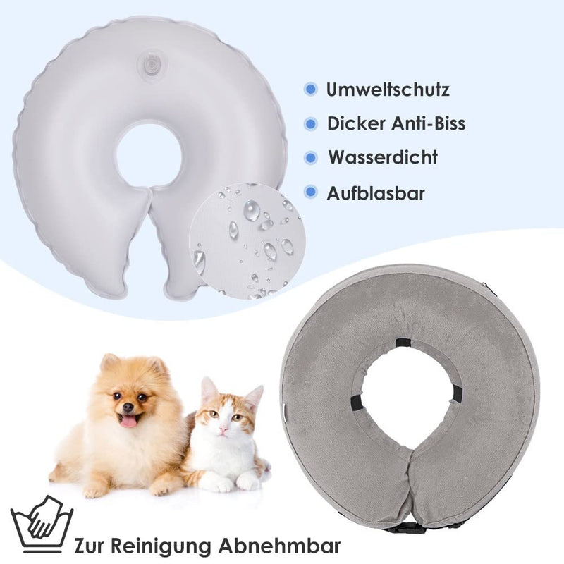 Nasjac Inflatable Neck Brace Dog & Cat, Adjustable Soft and Comfortable Dog Collar Leak Protection with Quick Release, Prevent Pets from Touching and Licking Wounds After Surgery M+ Grey - BeesActive Australia