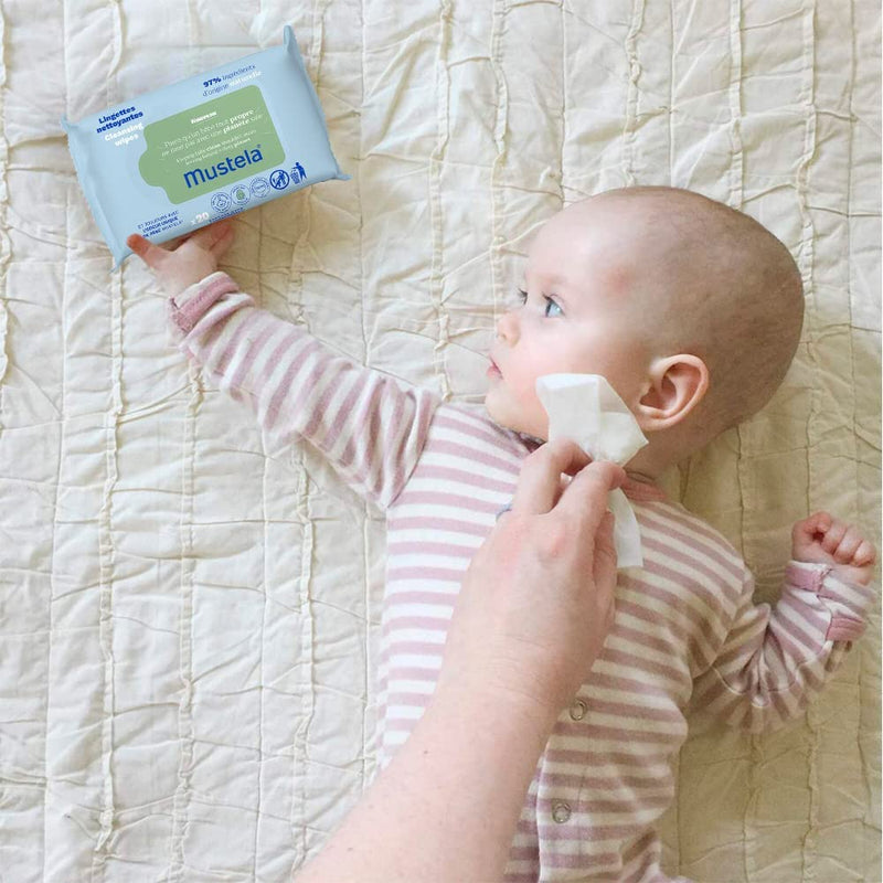 Mustela Baby Cleansing Wipes with Natural Avocado - For Face, Body & Diaper Area - Made with Compostable & Plastic Free Fibers - Lightly Scented - 20 or 60 ct. - 1, 3 or 6-Pack 20 Count (Pack of 1) - BeesActive Australia