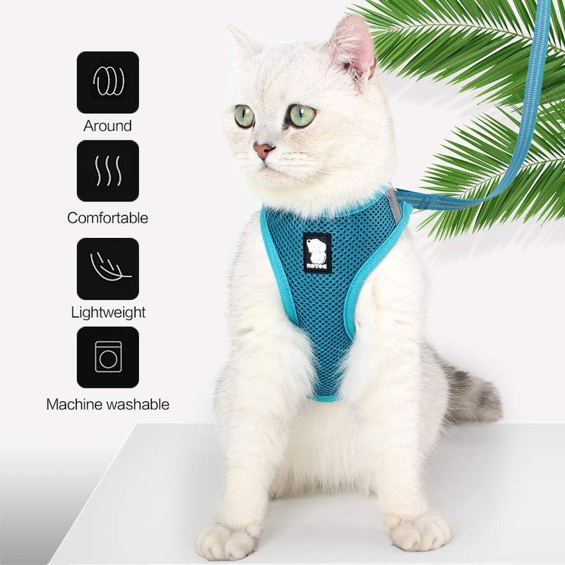 HEYWEAN Cat Harness and Leash - Ultra Light Escape Proof Kitten Collar Cat Walking Jacket with Running Cushioning Soft and Comfortable Suitable for Puppies Rabbits Large Turquoise - BeesActive Australia