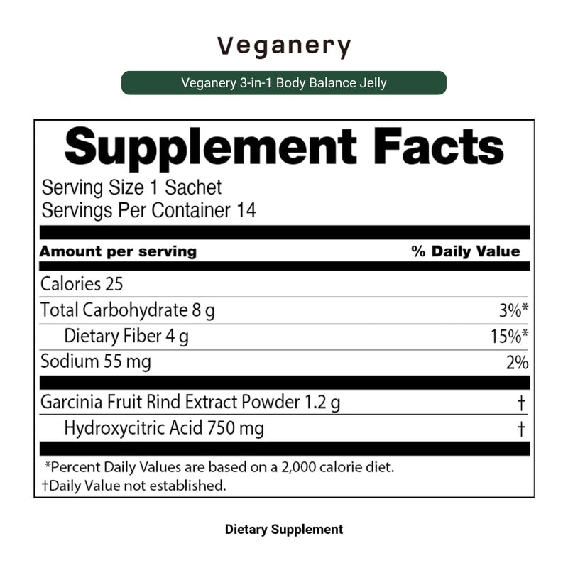 3-in-1 Body Balance Jelly 14 Sticks – Vegan Garcinia Cambogia & Dietary Fiber Supplement, Zero Sugar, Supports Healthy Metabolism, Shine Muscat Flavor, Korean Wellness Supplement