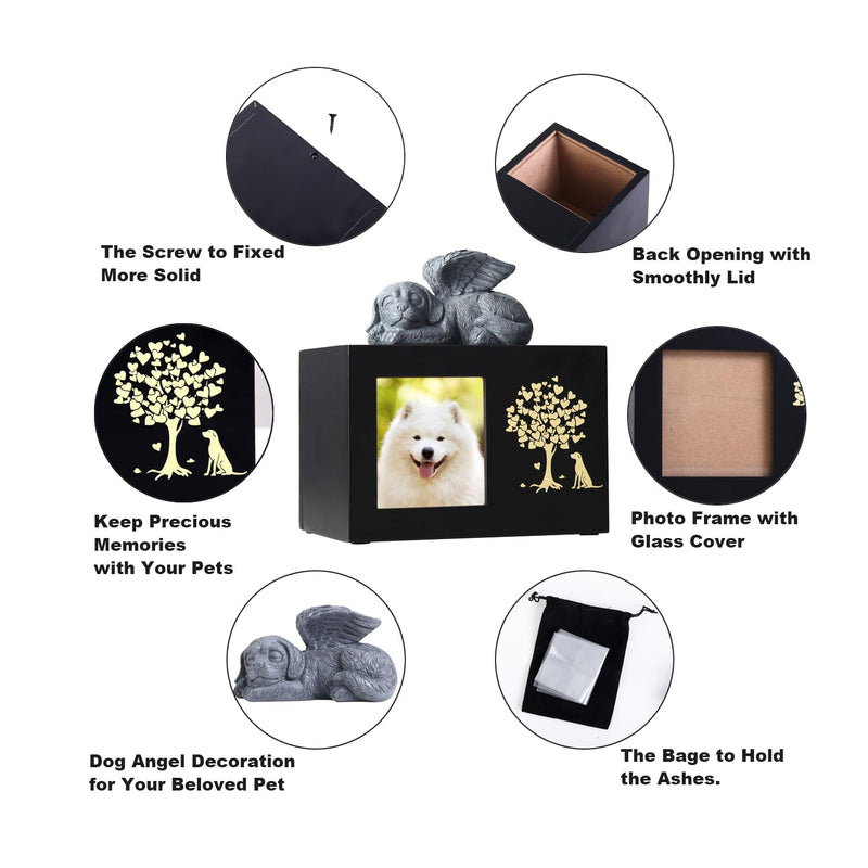 woodurn Pet Ash Box for Dogs, XLarge Wooden Urns for Funeral, Cremation Urns with Photo Frame, Memorial Box with Black Flannel Lining, Memorial Gift for Lost Pets - BeesActive Australia