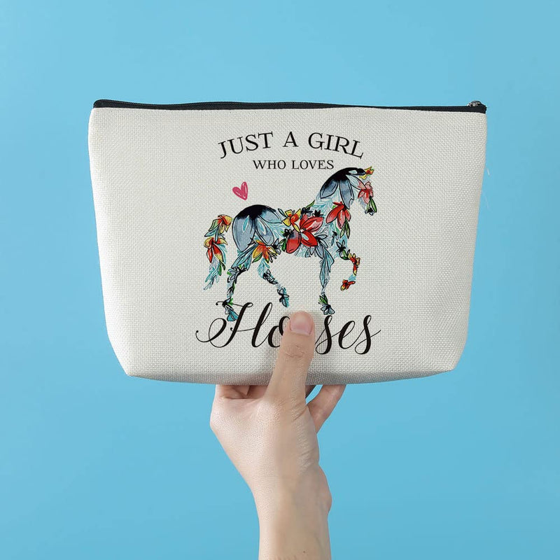 Horses Gifts for Girls Horse Makeup Bag Just a Girl Who Loves Horses Cowgirl Equestrian Travel Bag Cosmetic Pouch Horses Cosmetic Bag Horseshoe Horse Gifts for Girl - BeesActive Australia