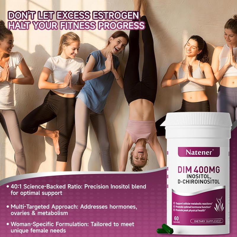 9-in-1 400mg DIM Supplement with 400mg Inositol, 10 mg D-chiroinositol, 200mg Folic Acid - Estrogen Balance for Women*, Hormone & Metabolism Support*, Ovarian Health Support*