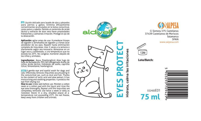 Aldivet Eye Protector for Dogs and Cats – Hydrates and Soothes Irritations – Removes Contaminants – Aloe Vera Extracts – Protects from Desiccation – Antimicrobial Protection – Gentle Cleansing.