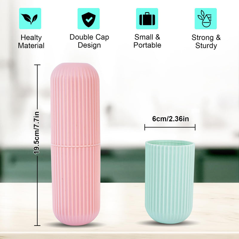 UCEC Travel Toothbrush Case, Toothbrush Holder Travel, Toothbrush Case for Traveling, Camping, Home, School, Business, Bathroom, 2 Pack (Green, Pink) A1- Green&Pink 2.4x2.4x7.7 Inch (Pack of 2) - BeesActive Australia