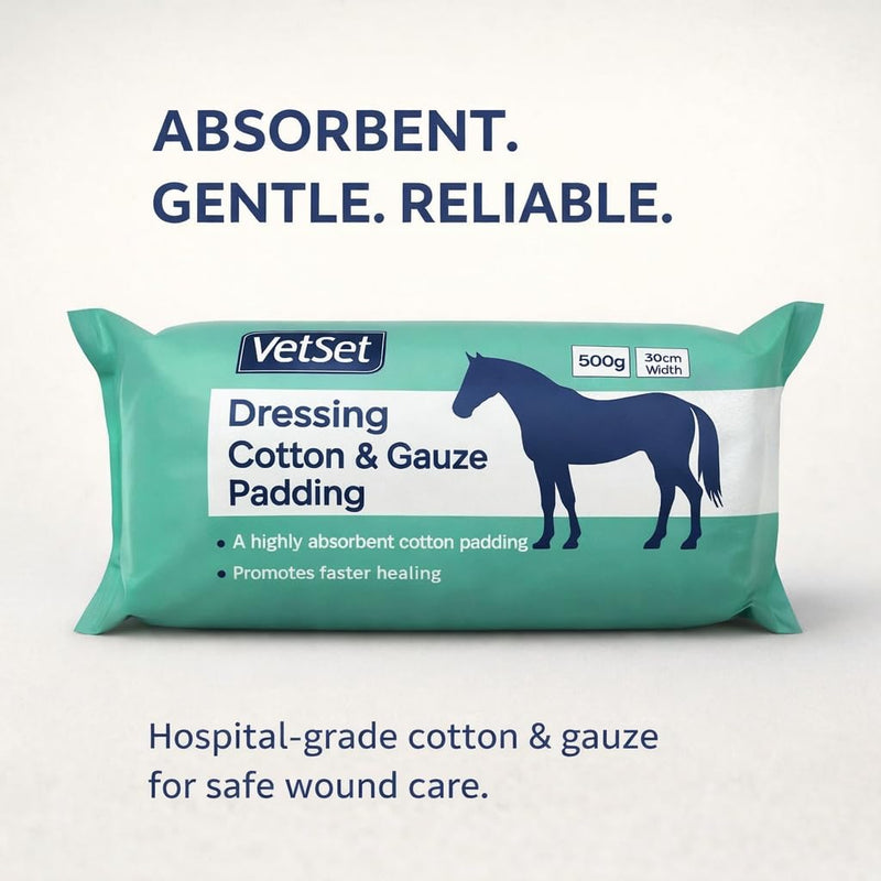 Horse Dressing Cotton & Gauze Padding Roll, 500g | Highly Absorbent Veterinary Wound Dressing for Horses, Dogs & Livestock | Low-Adherent, Hospital-Quality Padding for Protection & Healing