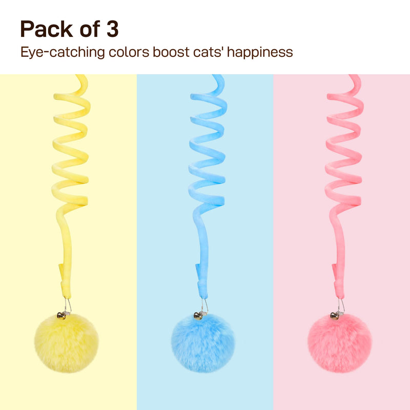 Potaroma Hanging Fluffy Cat Catnip Ball Toys 3 Pcs with Bell, Interactive Cat Teaser Retractable, Cat Toys Indoor Kitten Play Chase Exercise Physical Stimulation Classic - BeesActive Australia