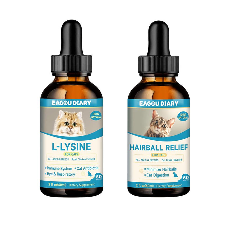 Hairball Remedy for Cats - Cat Hairball Treatment + L-Lysine for Cats, Cat Lysine Drops, Immune Support Supplement