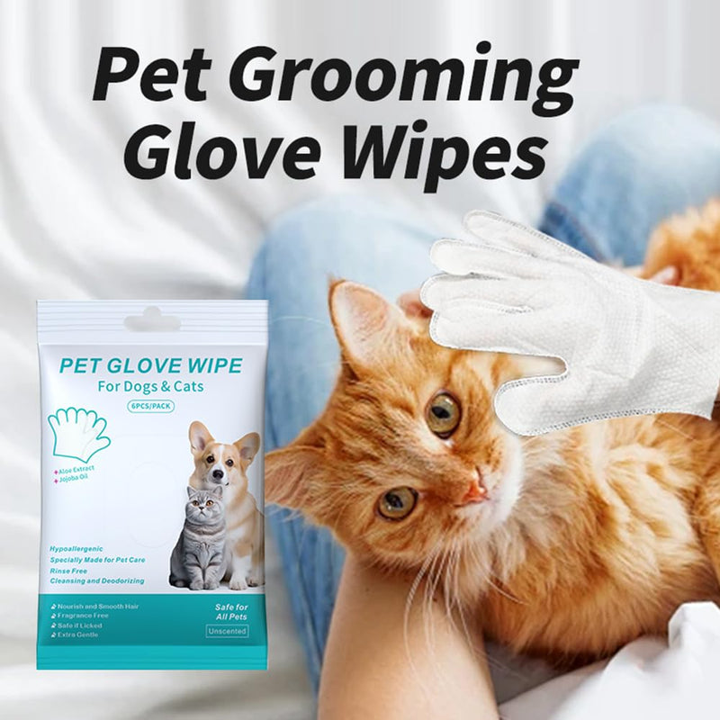 Extra Thick Pet Bathing Wipes for Dogs & Cats, Cleaning & Deodorizing Grooming Gloves, Nourish Fur Glove Wipes for Daily Care and Traveling, Rinse Free Cleaning & Deodorizing Bathing 6 PCS Cat Wipes - BeesActive Australia