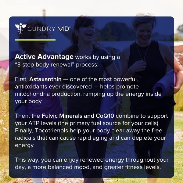 Gundry MD® Active Advantage Astaxanthin and CoQ10 Supplement, 30 Count | 30 Servings, Designed to Support Energy and Metabolism, Sugar & Artificial Sweetener Free, Supports Mitochondria & ATP Levels