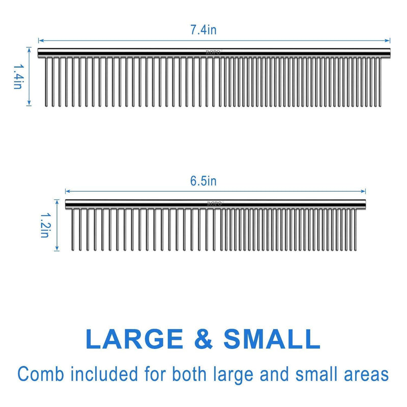 CWXZSTM Pet Steel Combs Dog Cat Comb Tool for Removing Matted Fur - Pet Dematting Comb with Rounded Teeth and Non-Slip Grip Handle - Prevents Knots and Mats for Long and Short Haired Pets,6.5IN/7.4IN - BeesActive Australia