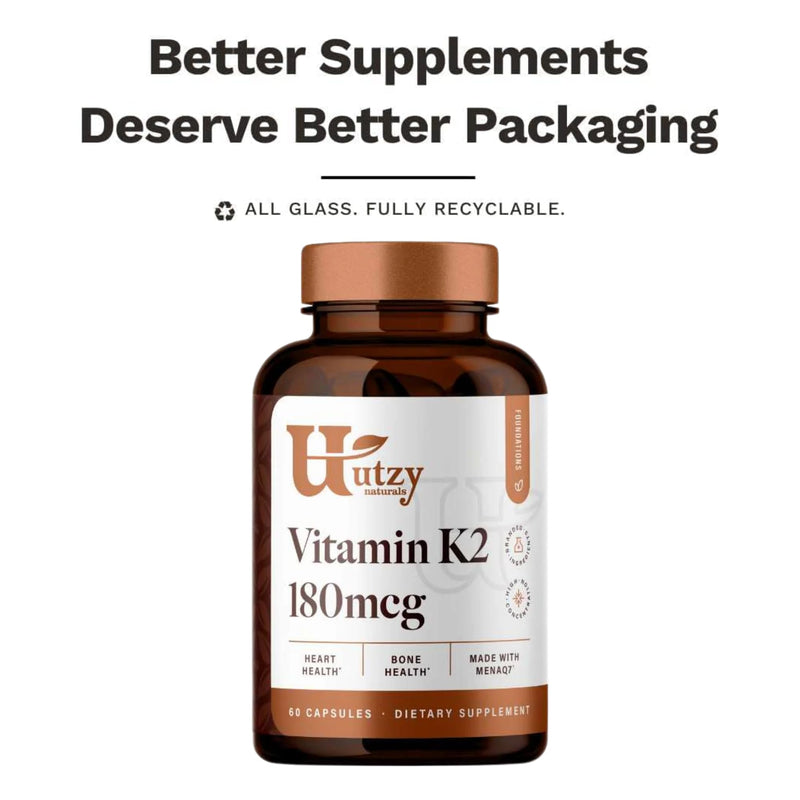 Utzy Naturals Vitamin K2 | 180 mcg of MenaQ7® Form of K2 | Made in USA | 60 Capsules