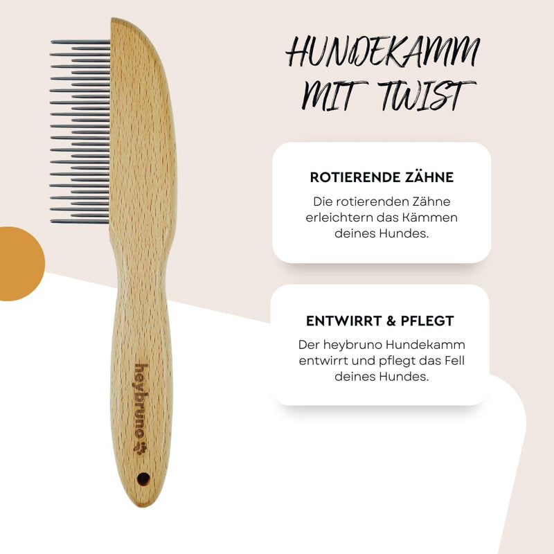 heybruno dog comb with rotating metal teeth, for long-haired and large dogs, made of wood - BeesActive Australia