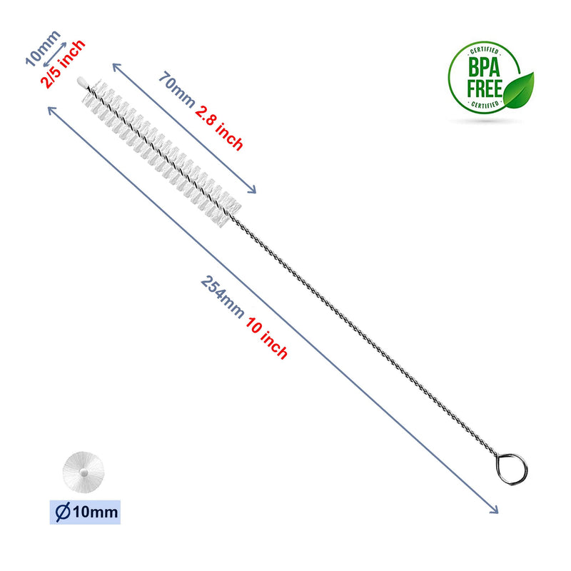 Long Straw Cleaner Brush Extend 10 inch, Wide 10mm diam Pipe Cleaners, Long Brush for Sippy Cup, Water Bottle and Tubes, Drinking Straw Cleaning Brush Set 10 Pack - BeesActive Australia