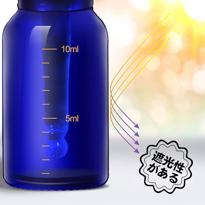 Teenitor Blackout Jar with Eyedropper, 10ml Aroma Oil Bottles, 6 Light Filtering Jars with Labels, Essential Oil Bottles, Graduated Aroma Storage Containers, Glass (Blue) - BeesActive Australia