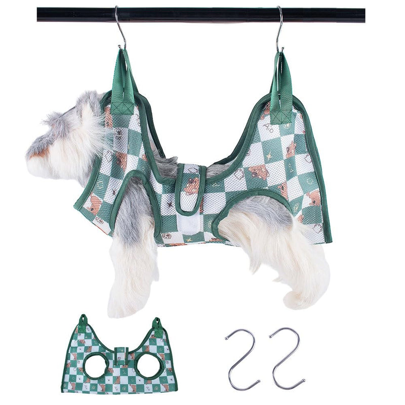 AIO Cat & Dog Restraint Sling for Nail Trimming Foldable Dog Grooming Supet Relaxation Hammock Harness for Pet Grooming S Green Green grid Small