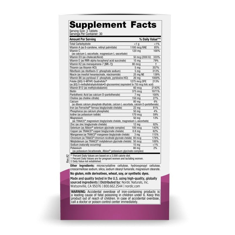 Nordic Naturals Prenatal Multivitamin Mini Tablets, Vegetarian - 90 Count | 22 Essential Nutrients - Folate, Iron, B6, D3. Easy-to-Swallow Mini Tablets. Supports Pregnancy & Baby Development. Non-GMO.