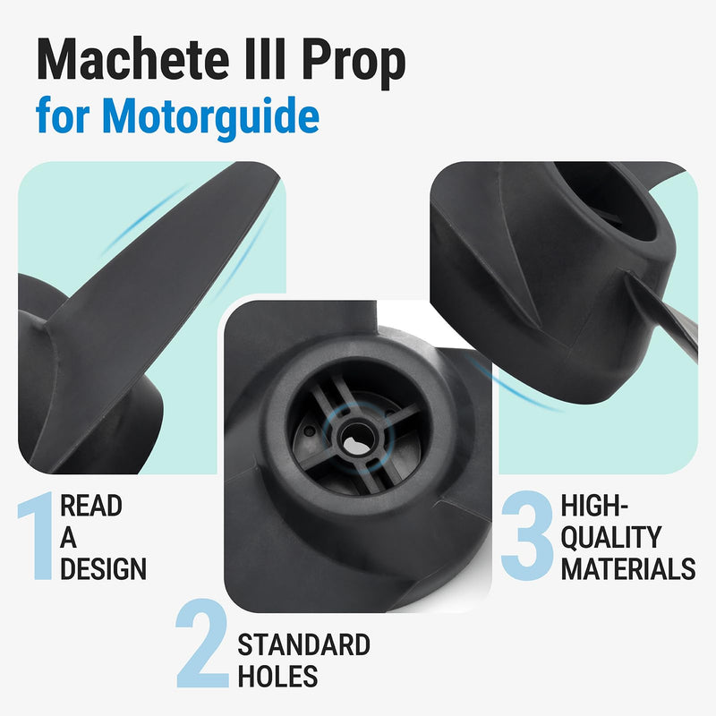 Machete III Propeller for Motorguide Trolling Motor, Replacement Xi5, Xi3, R3, W55 ＆ Tour Pro Series 3 Blade Prop, 3.5 inch Trolling Motor Propeller (Black)