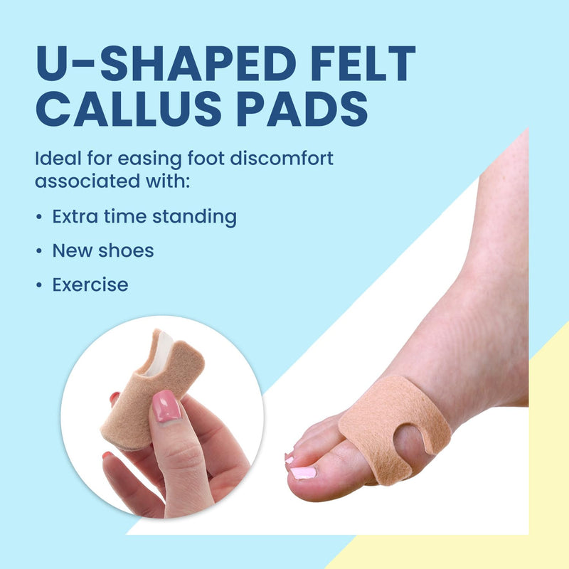 Aetna Foot Products - Adhesive Felt U-Shaped Callus or Toe Pads, Pack of 100, 1/8" Thick
