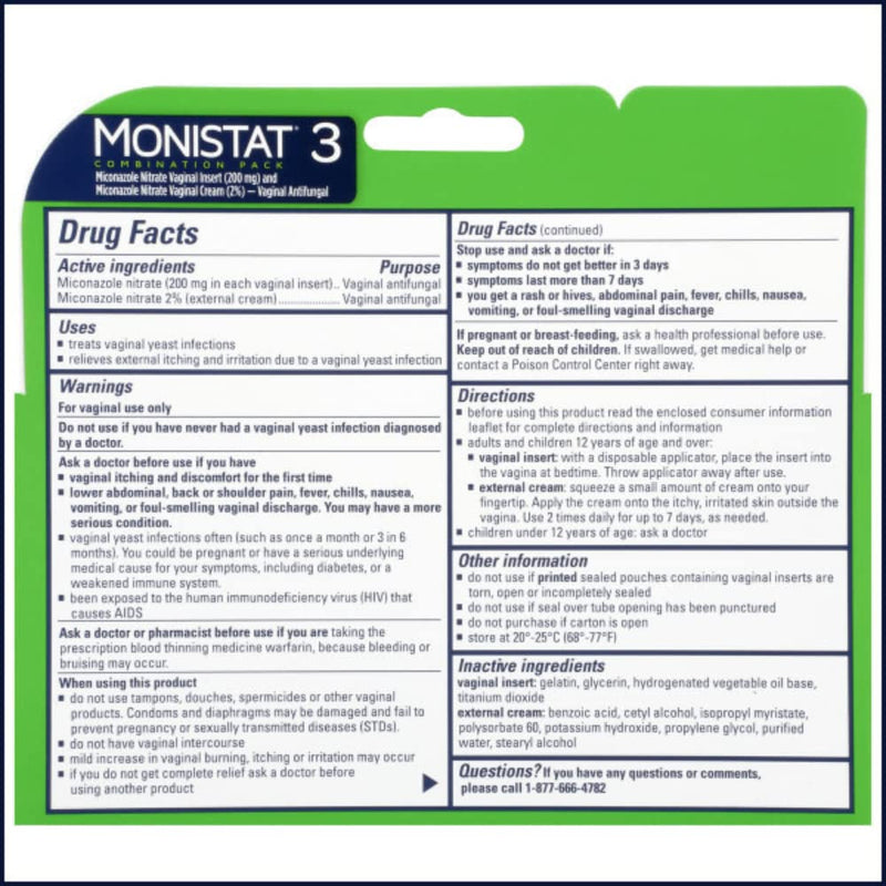 Monistat 3-Day Yeast Infection Treatment | Ovules + Itch Cream 7 Piece Set - BeesActive Australia