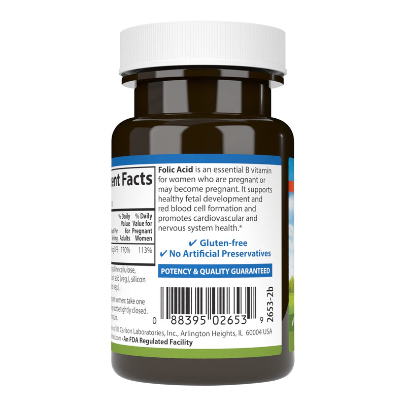 Carlson Folic Acid, 400 mcg, Prenatal Support, 300 Tablets | Fetal Development; Important B Vitamin for Pregnant Women 300 Count (Pack of 1)