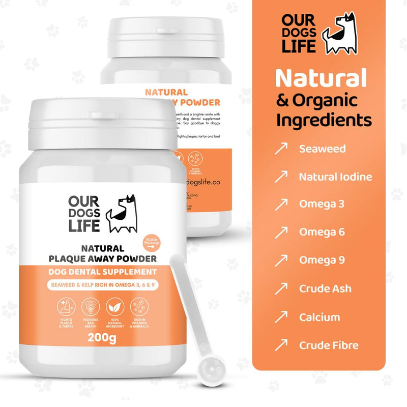 DogsLife Plaque Off Powder for Dogs - 200g | Organic Dog Teeth Cleaning Product | Tartar Remover & Breath Freshener | 100% Natural Dog Plaque Remover 1 count (Pack of 1)