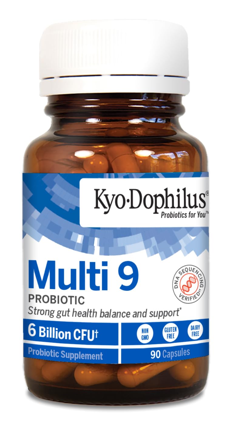 Kyolic Kyo-Dophilus Multi 9 Probiotic, 90 Capsules | Gluten-Free 6 Billion CFU Multi-Strain Blend of Nine Probiotic Strains for Healthy Gut Flora and Microbiome Support 90 Count (Pack of 1)