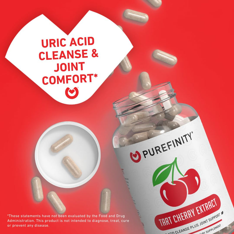Tart Cherry Capsules, Uric Acid Flush Extract for Joints, 180ct | 6 Month Supply of Concentrated Tart Cherry Extract for Uric Acid Crystal Flush for Joint Recovery Support & Cleanse, Non-GMO 180 Count (Pack of 1)