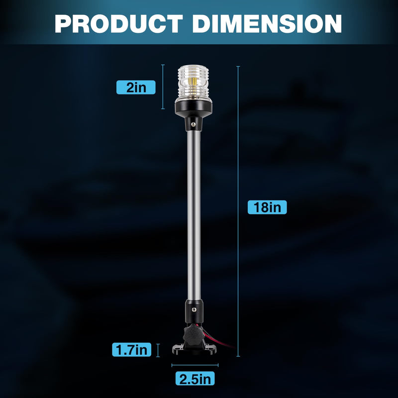 18 Inches Anchor Light Boat Stern Light Waterproof IP67, White Fold Down Marine Navigation Lights for Boats LED for Pontoon, Jon Boat and Bass Boats (12-24V) 18 Inches - BeesActive Australia