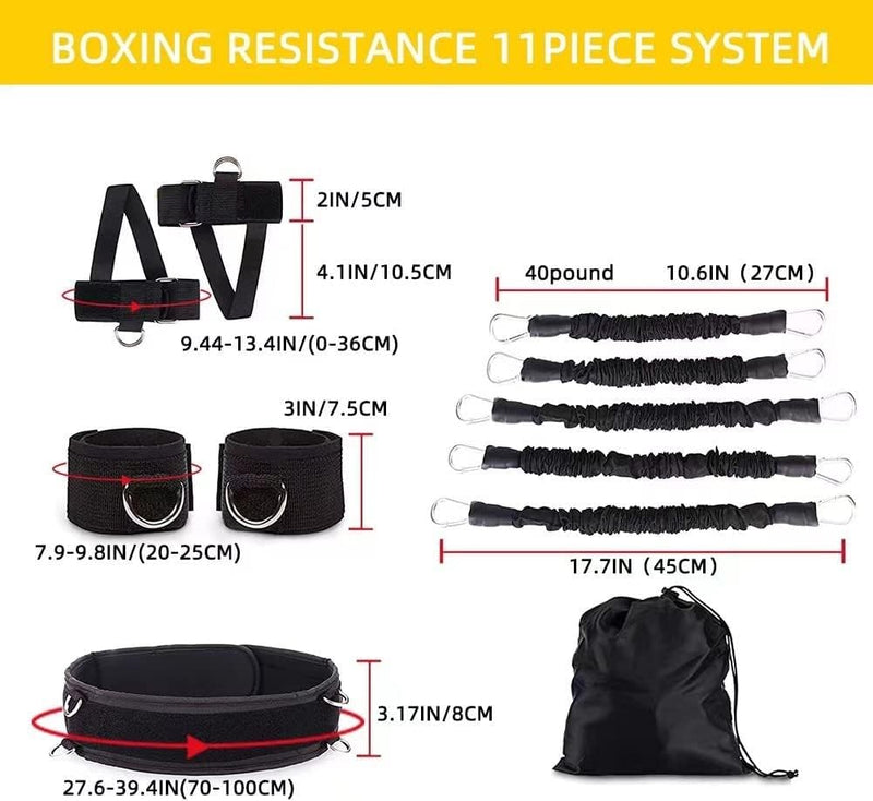 Boxing Resistance Bands, Leg Strength and Agility Speed Trainer for Men and Women Exercise Power Punch Pro with Belt, Ankle, Kicking Set for MMA Black - BeesActive Australia