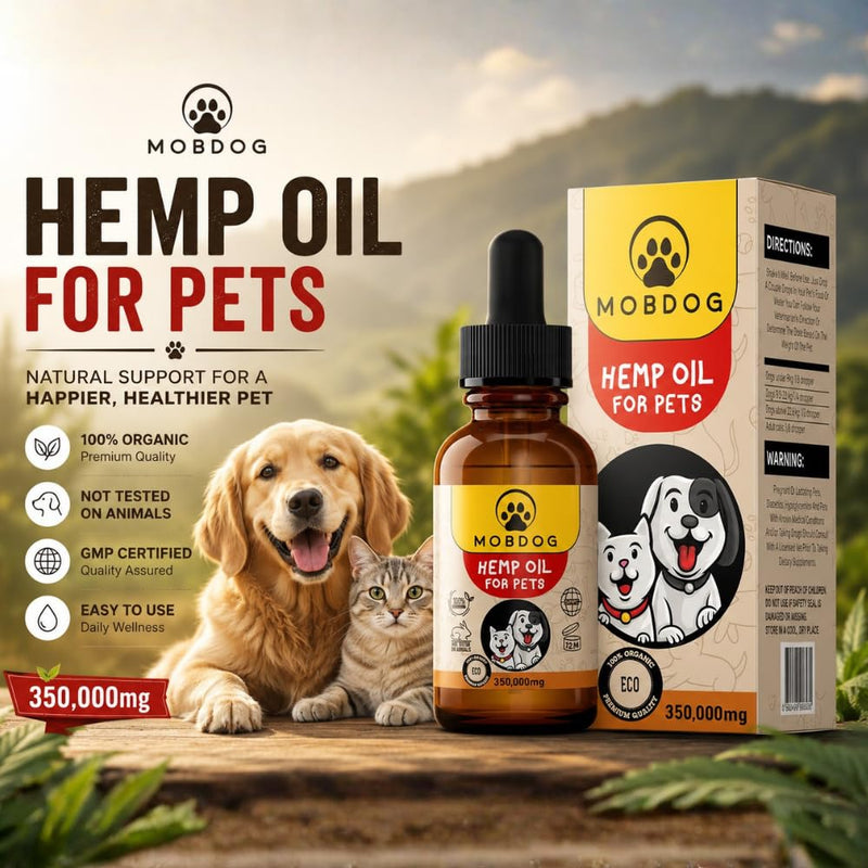 MOBDOG Hemp Oil for Dogs UK 350,000mg- Dog Calming Product with Omega 3, 6, 9 – Pure Bliss in Every Drop -Promoting comfort, Joint Health, & Digestion