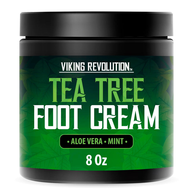 Viking Revolution Tea Tree Foot Cream for Dry Cracked Heels - Foot Balm For Cracked Feet - Dry Feet Repairing Cream with Aloe Vera and Mint (8oz) 8 Ounce (Pack of 1) - BeesActive Australia