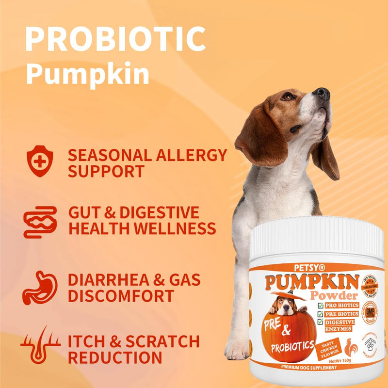 Pumpkin Powder for Dogs Digestive Supplement for Anal Gland Dog Diarrhea Treatment Prebiotics Probiotics for Dogs UK Dog Food Topper, Puree Powder Tasty Chicken Flavour