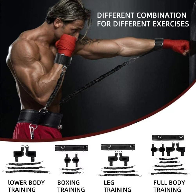 Boxing Resistance Bands, Leg Strength and Agility Speed Trainer for Men and Women Exercise Power Punch Pro with Belt, Ankle, Kicking Set for MMA Black - BeesActive Australia