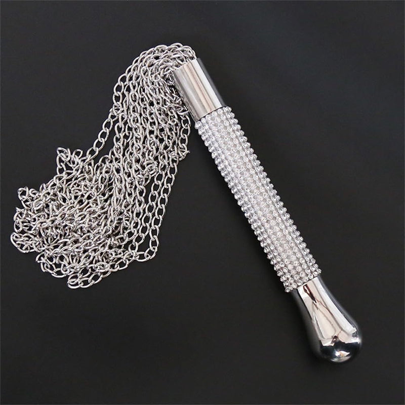BDSM Metal Chain Whip Diamond Handle Aluminium Flog Flogger Fetish Slave Sub Sex Toy Bondage SM Ass Spanking Bondage Slave for Beginner Silver one size - BeesActive Australia