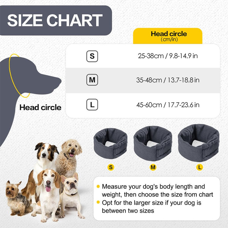 Dog Calming Hoodie Ear Wraps,Breathable Dogs Ear Protection Self-adhesive Fixing with Elastic Adjustable Buckle for Dog Calming Grooming and Force Drying Bathing Dark Gray M 35cm-48cm/13.8"-18.9"