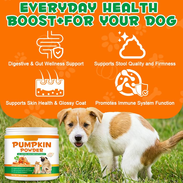 Pet Pumpkin Powder & Puree for Cats and Dogs - 100% Pure Natural Pumpkin, Pet Food Additive, Natural Digestive Supplement & High Fibre Toppe, Add Water to Make Pumpkin Puree for Dogs