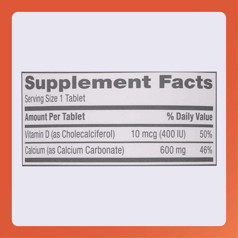 Rugby 600mg Calcium Tablets - Made with 10mcg (400IU) of Vitamin D3 - Dietary Supplement - 180 Count (1 Pack) 1 Count (Pack of 180)