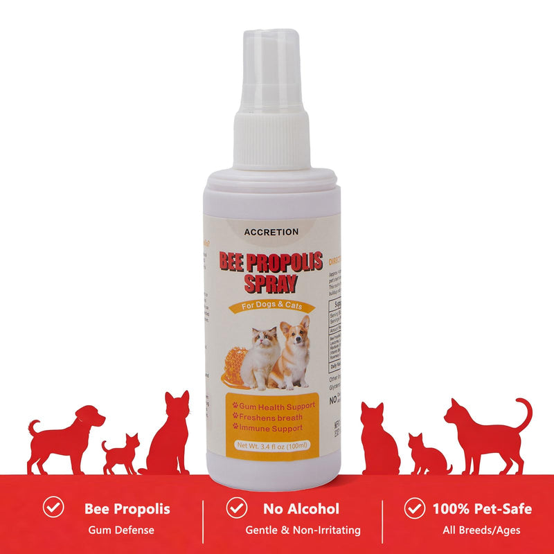 Bee Propolis Oral Spray for Dogs & Cats – 3.4 fl oz Gum Relief for Gingivitis, Reduce Plaque & Bad Breath, Post-Surgery Healing Support, Immune System Boost, Pet Dental Care