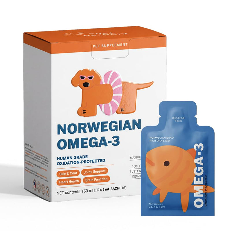 Omega 3 Fish Oil for Dogs – Human Grade, Single Serve Sachets | Norwegian high EPA DHA | Skin & Coat, Shedding & Itchy Skin Relief, Oxidation Protected, Liquid Food Topper