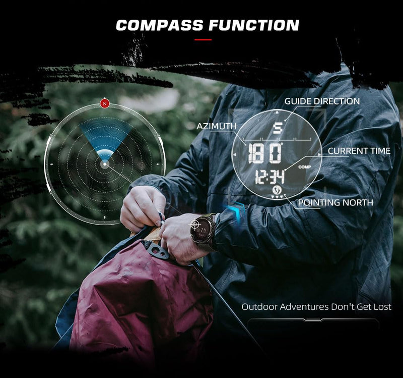 NORTH EDGE Tactical Survival Watch Men Military Watch Men Women Digital Wrist Watch for Outdoor Sports Pedometer Compass Calories Durable Nylon Strap Black