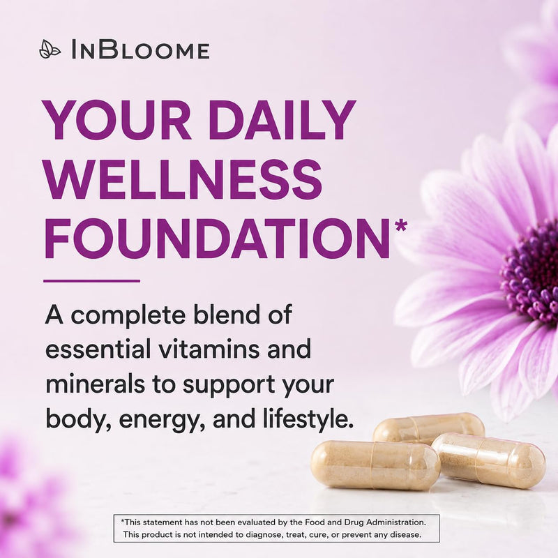 InBloome Women’s Multivitamin Supplement – Daily Multivitamin with Vitamins A, C, D, E & B-Complex, Biotin + Zinc – Immune & Energy Support – 60 Capsules