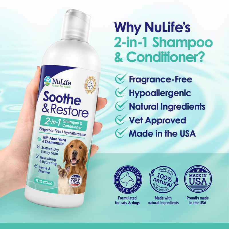 2-in-1 Dog Shampoo and Conditioner with Soothing Aloe Vera & Chamomile, Sensitive Skin, Fragrance-Free, Hypoallergenic Formula Provides Itchy Skin Relief from Dry Skin & Allergies - 16oz - PawsPlanet Australia