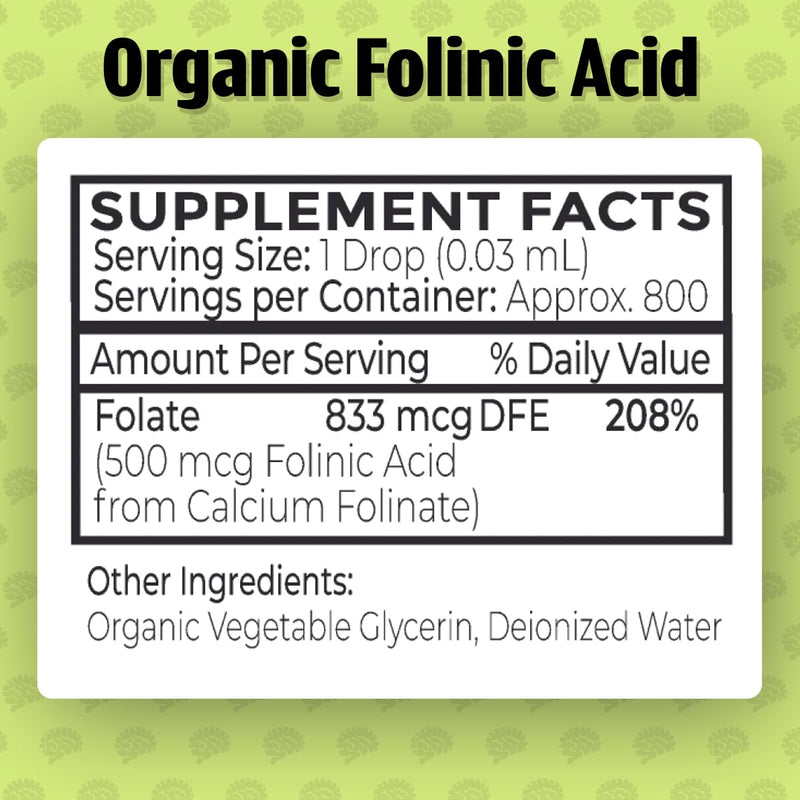 Dr. Green Mom Folinic Acid For Kids & Adults — High Dose — MTHFR-Friendly Folic Acid Alternative — Organic Liquid Drops — 500 mcg/Drop — Vitamin B9 for Methylation, Neurological & DNA Support, 1 fl oz