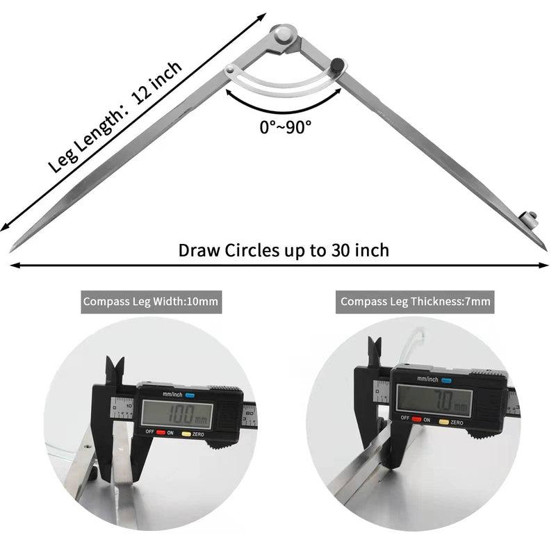 20 inch Compass for Woodworking, Compass for Geometry, Precision Woodworking Compass with Wing Divider and Pencil Holder, Large Compass for Geometry, Woodworking Compass, Drafting, Drawing Compass 20in - BeesActive Australia